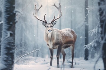 a deer with antlers in the snow