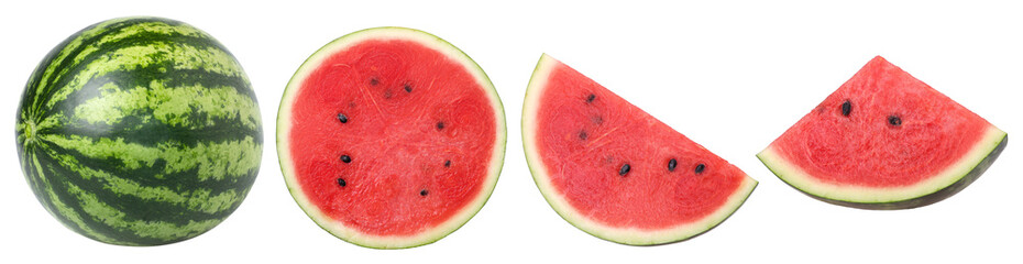 Watermelon, half and slice isolated, Fresh and Juicy Watermelon, transparent PNG, PNG format, cut out