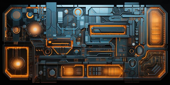 Scifi design external panels abstract. light color. illustration. darkish. Space station, spaceship, or starship Sci-fi style futuristic facility.