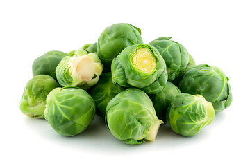 Small heap of brussels sprouts on white background. Neural network generated image. Not based on any actual scene or pattern.