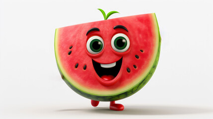 Watermelon with a cheerful face 3D on a white background.