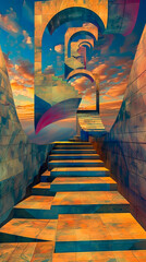 Steps that seem to ascend forever, a classic optical illusion, mobile phone wallpaper