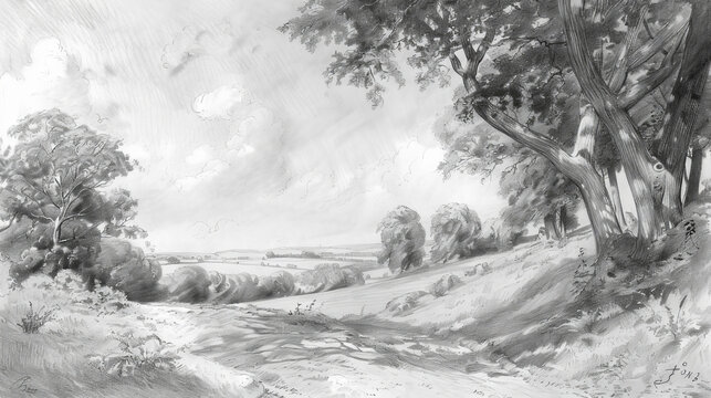 Pencil drawing of the English countryside 