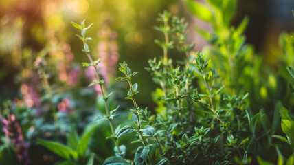 The soft light of twilight bathes a garden of herbs, highlighting the delicate textures and varied shades of green.