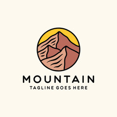Mountain Logo Colorful Vector, Monoline High Peak Icon Symbol, Adventure Creative Vintage Graphic Design