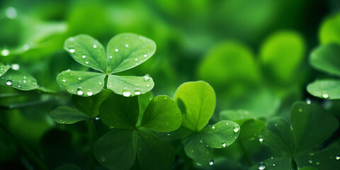 St. Patrick’s Day celebrating. Green background. Clover, shamrock. Card template, party invitation design. Banner.