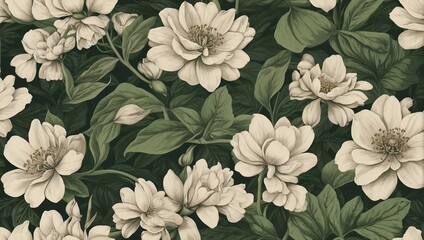 A wallpaper featuring plants, drawn in the style of old botanical books.