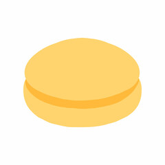 Vanilla macaron in hand drawn cartoon style. Cute traditional French cookie. Vector illustration isolated on white background.