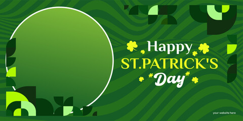 Obraz premium Happy St Patrick's Day banner in modern geometric style. Great for greeting covers, social posters and St Patrick's Day celebration party invitations with text. Vector illustration
