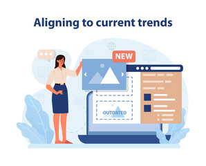 Trend Alignment in Branding. An engaging vector illustration that portrays a marketer updating.