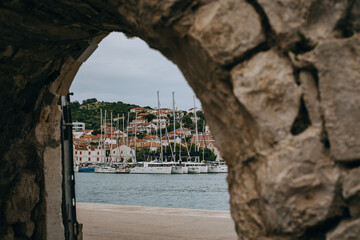 Amazing view of marina and Trogir old town, Croatia. Travel destination in Croatia.