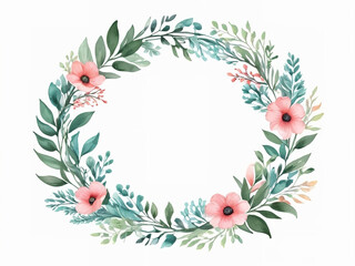 Fototapeta na wymiar Watercolor floral wreath isolated on white background. Hand drawn illustration.