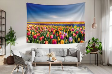 Tranquil Tulip Tapestry Vibrant Tulip Field Under