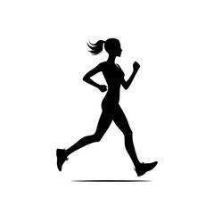 Fototapeta na wymiar Black silhouette of a girl running. Vector illustration of a woman jogging isolated on a white background.