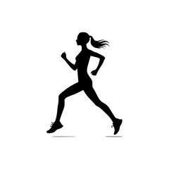 Black silhouette of a girl running. Vector illustration of a woman jogging isolated on a white background.