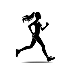 Fototapeta na wymiar Black silhouette of a girl running. Vector illustration of a woman jogging isolated on a white background.