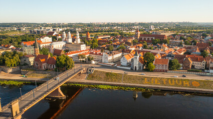 Fototapeta na wymiar Aerial photo from drone to Kaunas old town and city center. Kaunas, Lithuania (Series)