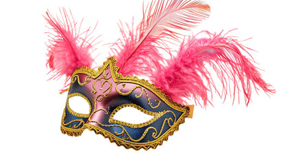 Carnival mask with feather isolated on transparent background