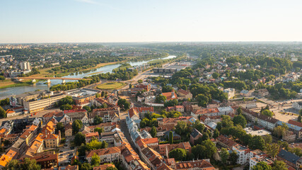 Aerial photo from drone to Kaunas old town and city center. Kaunas, Lithuania (Series)