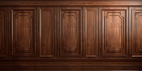 Luxury wood paneling background or texture. highly crafted classic / traditional wood paneling, with a frame pattern, often seen in courtrooms, premium hotels, and law offices.