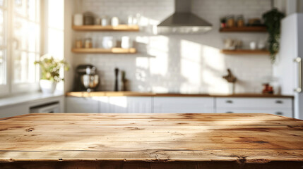 minimal Wooden tabletop counter front kitchen room Interiors background banner copy space area