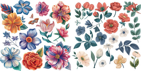 Set of flowers and floral elements