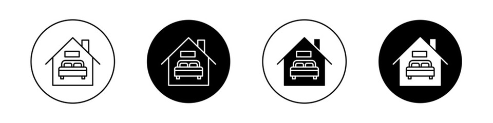 Accommodation Icon Set. Hotel Bedroom Lodging mattress vector symbol in a black filled and outlined style. Comfort Haven Sign.