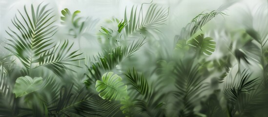 Tropical Tranquility: Silhouetted Greenery on Frosted Glass for Eco-Inspired Indoor Wallpaper and Backgrounds