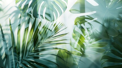 Tropical Tranquility: Silhouetted Greenery on Frosted Glass for Eco-Inspired Indoor Wallpaper and...