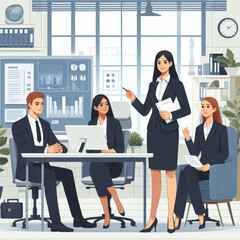Business professionals working together in office, vector illustration