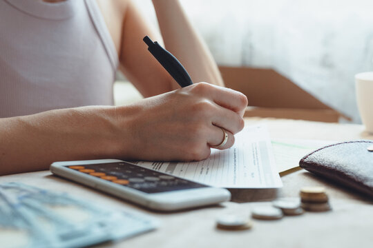 Financial Management: Woman Handling Expenses, Savings, Bill, Receipts