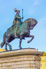 Bronze equestrian statue of Cortes in Lisbon, Portugal