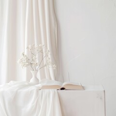 Vintage Holy Bible setup white minimalist surroundings the allure of spiritual simplicity