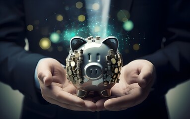 businessman holding piggy bank with save money to invest