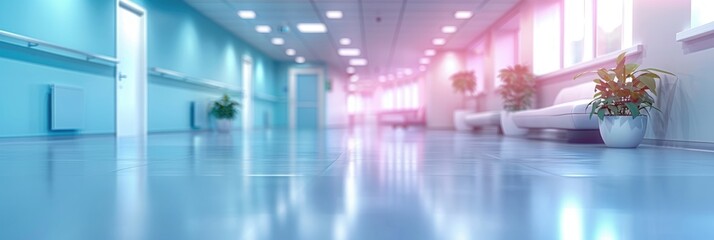 Interior background of a clinic that is blurry and big. Generative Ai