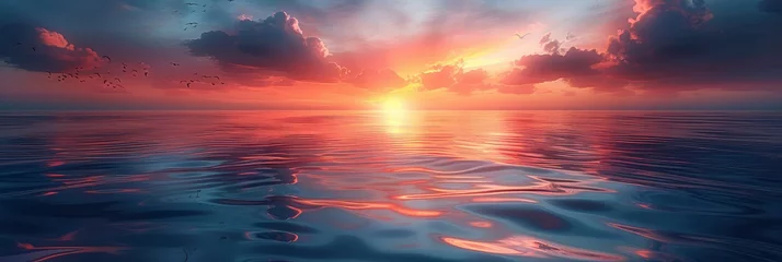 Foto op Plexiglas Sunset Over Water Birds Flying Against, HD, Background Wallpaper, Desktop Wallpaper © Moon Art Pic