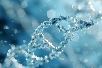 Symbolizing advancements in biotechnology and genetic research, a digitally generated sparkling DNA helix stands out against a soft bokeh background.