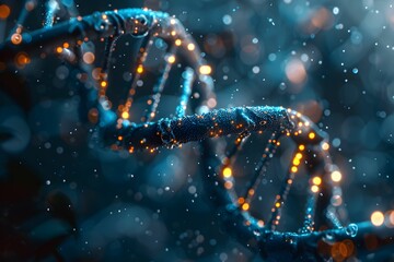 In the realm of biotechnology and genetic research, a digitally generated sparkling DNA helix emerges against a soft bokeh background, symbolizing progress and discovery.