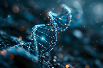 Radiating brilliance against a soft bokeh backdrop, a digitally generated sparkling DNA helix embodies the breakthroughs achieved in biotechnology and genetic studies. - obrazy, fototapety, plakaty