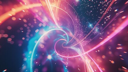 Luminous arcs of light intersecting in a cosmic ballet, creating an awe-inspiring 3D abstract...