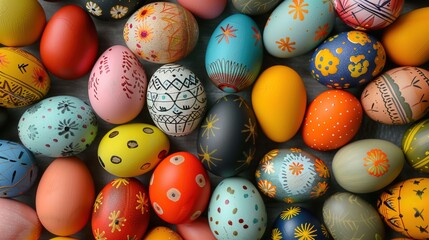 Fototapeta na wymiar A multitude of Easter eggs 
