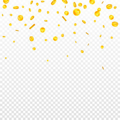 Swiss franc coins falling. Gold scattered CHF