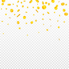 Korean won coins falling. Scattered gold WON