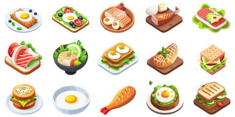 Set of food on a white background