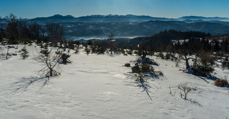 View to Mala Fatra mountains near Bryzgalky in Kysucke Beskydy mountains in Slovakia