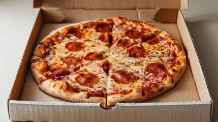 Tempting Pizza Delight. Freshly Presented in an Open Cardboard Box