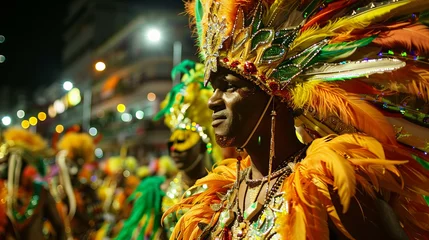 Photo sur Plexiglas Carnaval The lively Carnival in Rio de Janeiro, with extravagant costumes and samba dancers filling the streets with energy 