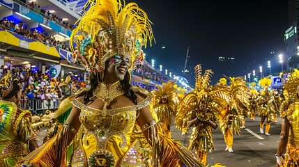 The lively Carnival in Rio de Janeiro, with extravagant costumes and samba dancers filling the...