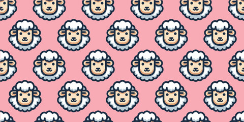 Obraz premium Fluffy Sheep Seamless Pattern. Vector.ふわふわ羊のシームレスパターン