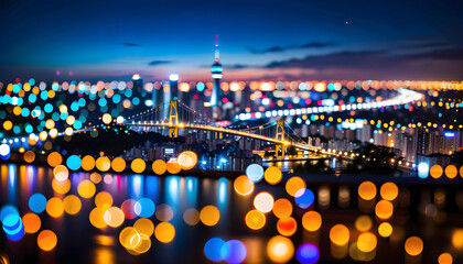 Colorful blurred city night view and illumination, jade bokeh, abstract night light of cityscape bokeh. - obrazy, fototapety, plakaty